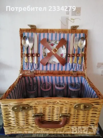 Стари ратанов куфар и кошница за пикници,туризъм,риболов и други. , снимка 3 - Сервизи - 50025587