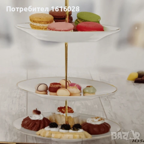 Нов порцеланов поднос - стойка за мъфини,сладки,бонбони и др. на три нива., снимка 8 - Аксесоари за кухня - 53962021