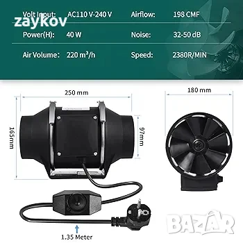 Тръбен вентилатор Vehipa, 100 мм, регулируем с контролер на скоростта, 220 м³/ч, снимка 4 - Друга електроника - 50656713