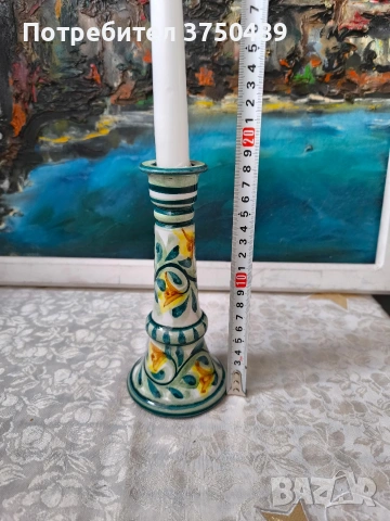 Керамичен свещник майолика , снимка 4 - Антикварни и старинни предмети - 53699120