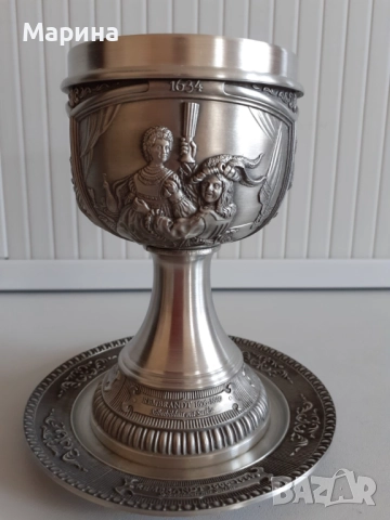 Чаши с чинийка от калай Antik*Vintage #90, снимка 2 - Антикварни и старинни предмети - 51709305