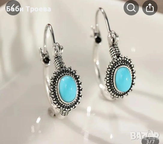 Кръгли обеци с пачуърк дизайн, извити синьо-дълги листа, нишов стил океански мотиви