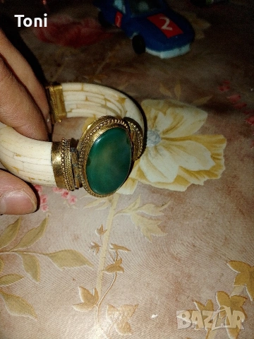 Стара ретро женска гривна слонова кост и ахат , снимка 5 - Антикварни и старинни предмети - 53647213