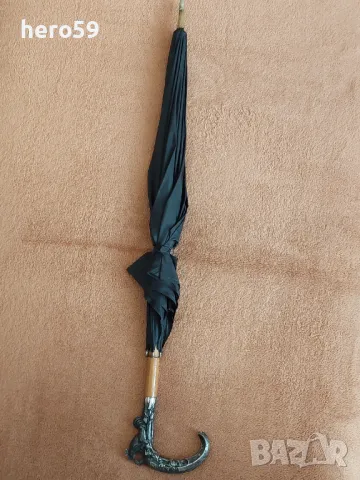 Стар антикварен чадър със сребърна ръкохватка-сребро 900, снимка 3 - Антикварни и старинни предмети - 49044110