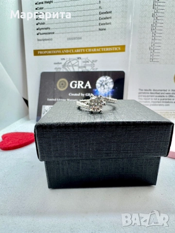 Сребърен пръстен с мойсанит (диамант) 1 карат, снимка 8 - Пръстени - 53205685