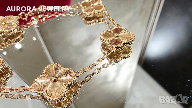 Van Cleef & Arpels VCA Rose Gold Clear 5 Motifs Vintage Alhambra Дамска Гривна, снимка 2 - Гривни - 53399214
