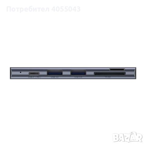 USB хъб Baseus Harmonica, 5 Порта, Type-C към 2xUSB 3.0, PD, TF, Micro SD, Сив, снимка 3 - Друга електроника - 45127826