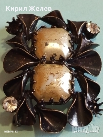 ВИНТИДЖ БРОШКА в ЦВЯТ ОРЪЖЕЕН МЕТАЛ със СИМУЛИРАНИ ПЕРЛИ и КРИСТАЛИ 52203, снимка 5 - Други - 52545069