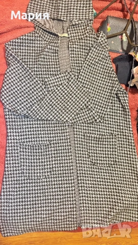 Модерна жилетка-палто с качулка в десен Пепит (Houndstooth) – Универсален размер, снимка 2 - Сака - 53729915