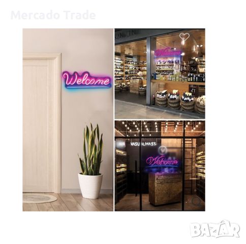 Светещ панел Mercado Trade, LED неонов "Welcome" , снимка 2 - Лед осветление - 46352253