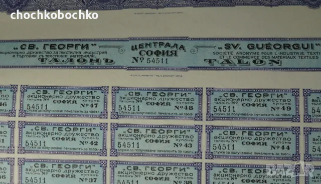 1929 Акция Акционерно д-во за текстил Св.Георги София 100 лева, снимка 4 - Колекции - 49353077