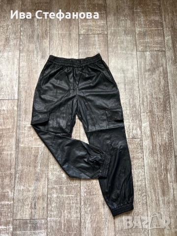  Нов черен еластичен ежедневен елегантен кожен панталон висока талия ластик на кръста 