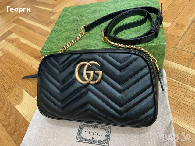 Дамска Чанта Гучи Marmont черна Кожа Автентична Злато Лого ГГ Gucci GG, снимка 3 - Чанти - 46929766