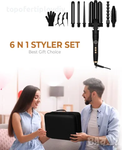 Термо преса Thermal Brush, Curling Wand Set, 6 in 1, снимка 4 - Фризьорски принадлежности - 49492197