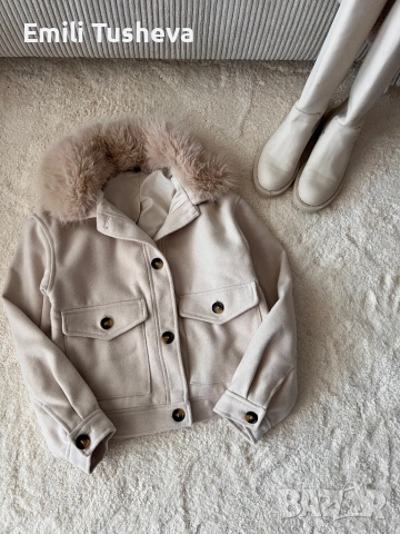 Яке от габардин с пухкава яка, снимка 7 - Якета - 53309444