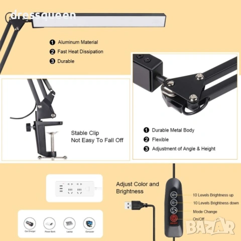 4440 Професионална LED лампа с 3 режима и 10 нива на яркост, снимка 9 - Настолни лампи - 53634545