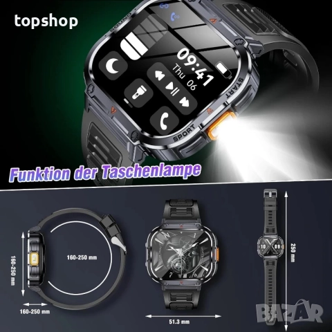 НОВ мъжки смарт часовник NX23 с функция за телефон, 2.0-инчов с LED фенерче IP68 водоустойчивост..., снимка 10 - Мъжки - 51563124