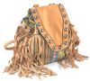 Дамска чанта тип раничка декорирана с ресни в кафяв цвят, снимка 1 - Чанти - 45651543