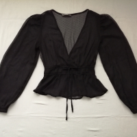 Stradivarius дамска черна прозрачна блуза на точки р-р S/M, снимка 4 - Блузи с дълъг ръкав и пуловери - 45073845