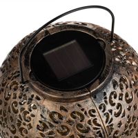 Слънчев фенер соларна лампа бронзова топка висулка марокански перфориран дизайн Ø21x18cm, снимка 4 - Соларни лампи - 45780830