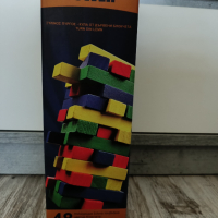 Дървена настолна игра Tumblin Tower Shopiens® с 48 цветни фигури, снимка 1 - Настолни игри - 45018914