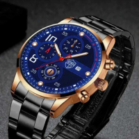 Луксозни модни мъжки часовници кварцов ръчен часовник от неръждаема стомана, снимка 9 - Мъжки - 42569188