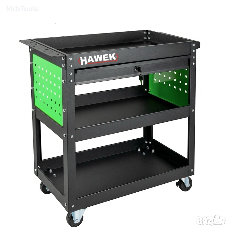 Количка за инструменти с три рафта, поставка за отвертки и чекмедже HAWEK, снимка 1