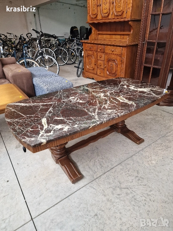 Масивна Маса с Дърворезба и Мрамор с Повдигащ механизъм-внос от Германия!, снимка 1