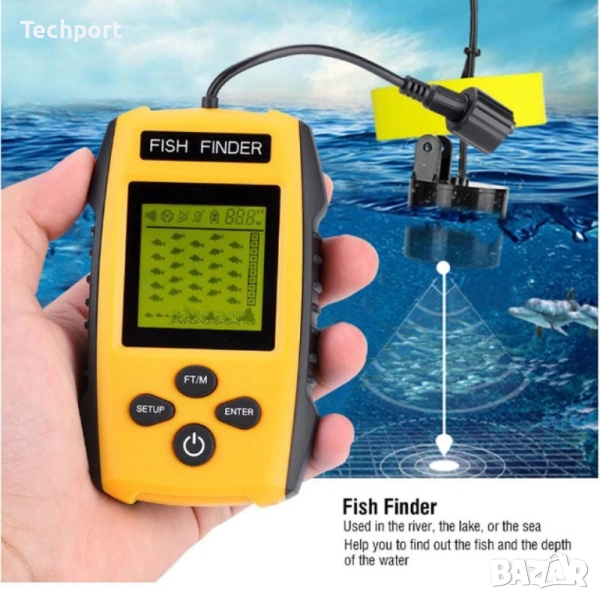Преносим сонар за риба с дисплей и сонарен сензор – до 100 метра, снимка 1