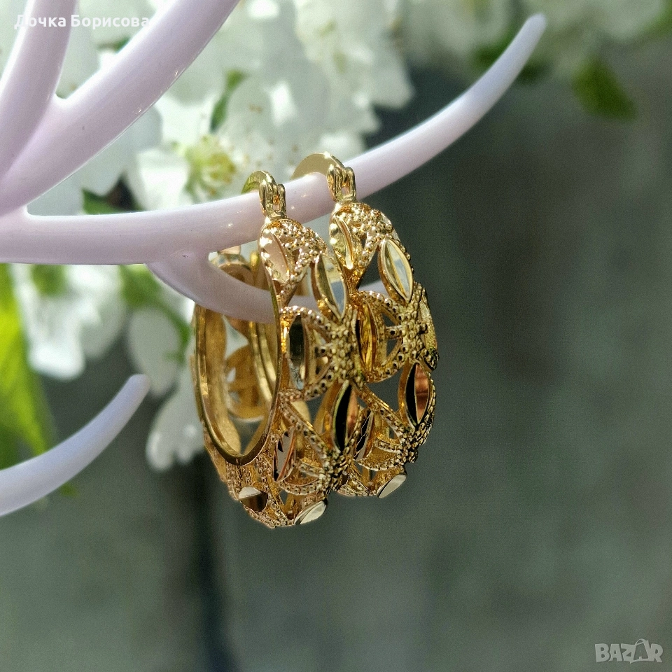 Обеци - Oriental Lace Hoops медицинска стомана 18к позлата , снимка 1