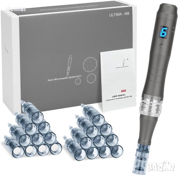 Microneedling Pen M8 с 20 касети (12pin, 4 x 36pin, 4 x Nano), безжичен професионален Dermapen, снимка 1