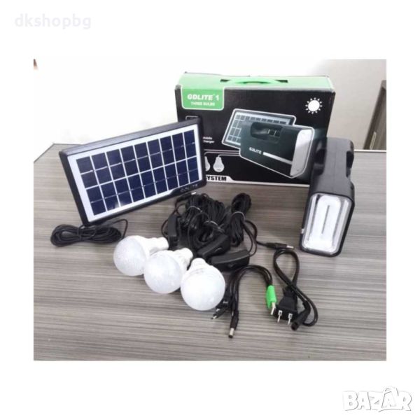 GDlite 3 Мултифункционален преносим соларен комплект с фенер, LED лампи и USB изход за зареждане на , снимка 1