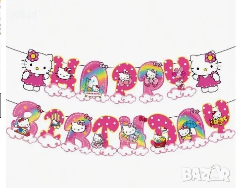 Коте Кити Hello Kitty Happy Birthday Парти Гирлянд Флаг Банер рожден ден, снимка 1