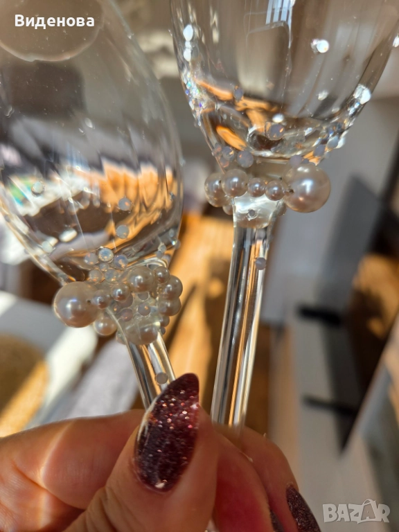 Продавам сватбени чаши с перли и кристали Swarovski, снимка 1