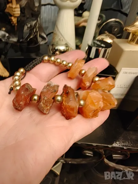 Прекрасна италианска гривна с Хесонит кожа и позлата, снимка 1