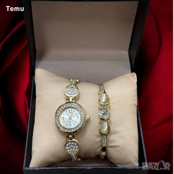 Красив комплект от дамски часовник с гривна в елегантен дизайн с камъни цирконии Gift3, снимка 1