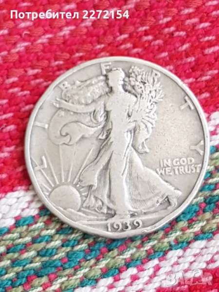 Сребърна монета халф долар 1939, снимка 1