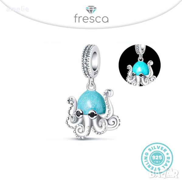 Талисман Fresca по модел тип Pandora Пандора сребро 925 Changing color Octopus. Колекция Amélie, снимка 1