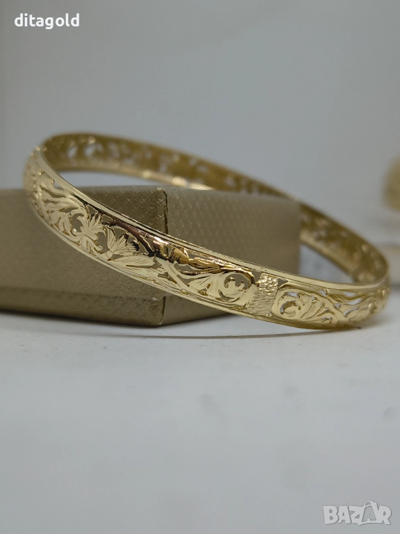 Нова 14К златна твърда гривна, класически модел 13.36 гр , снимка 1