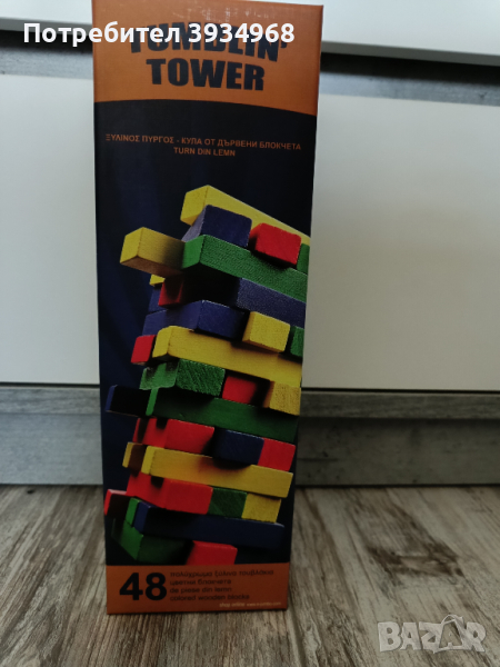 Дървена настолна игра Tumblin Tower Shopiens® с 48 цветни фигури, снимка 1