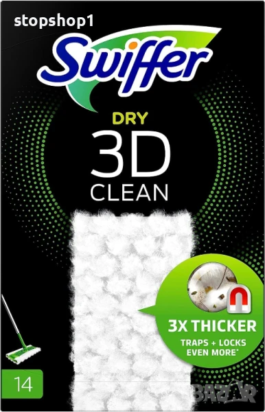 Swiffer Floor Mop 3D Clean Dry Подови кърпи, пълнител, пакет от 14, абсорбира повече прах от обикнов, снимка 1