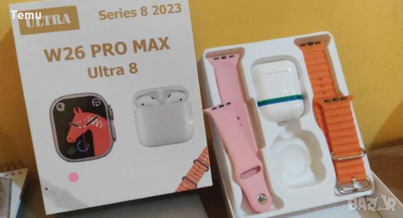 Комплект Smart часовник + TWS слушалки W26 Pro Max ULTRA / Цвят: Черен /няма ЮСБ накрайника директно, снимка 1
