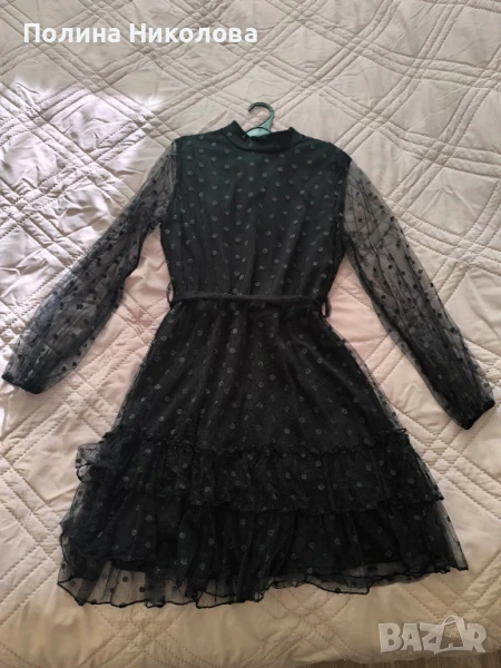 Рокля в черен цвят с точки, снимка 1