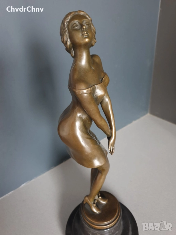 37см-4кг Collinet статуетка/еротика/френска бронзова скулптура/фигура на жена-танцьорка, снимка 1