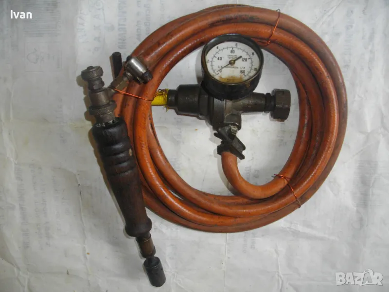 Горелка 265мм газ пропан-бутан с маркуч и редуцир вентил клапан с манометър старо немско качество, снимка 1