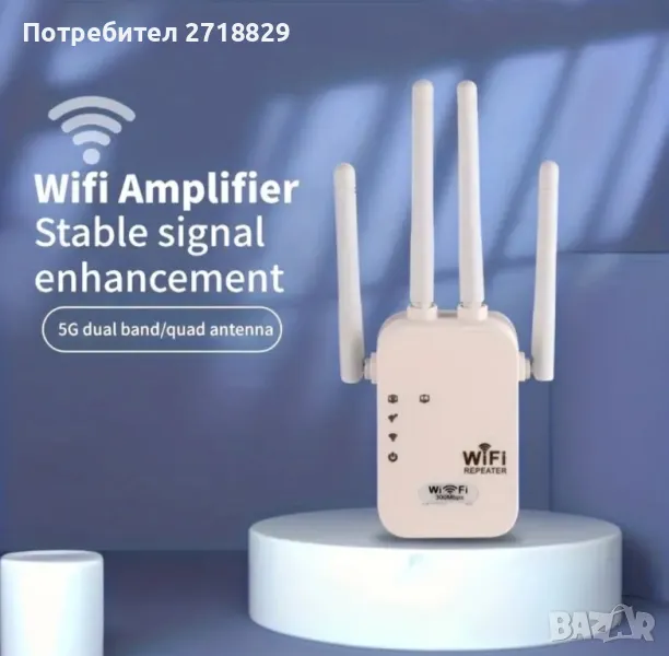 Удължител,(репитър), усилвател на сигнала на рутера  )Wireless ,WiFi 2.4 & 5GHz Двулентов, снимка 1