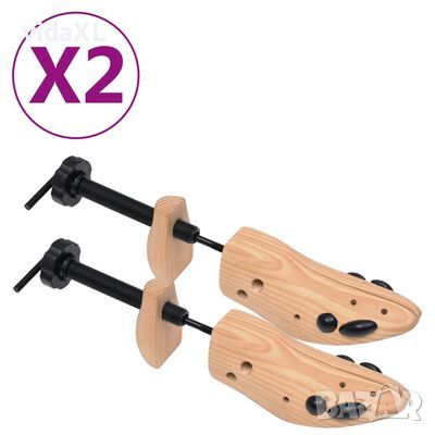 vidaXL Калъпи за обувки, 2 чифта, размер 41-46, борово дърво масив（SKU:30173, снимка 1