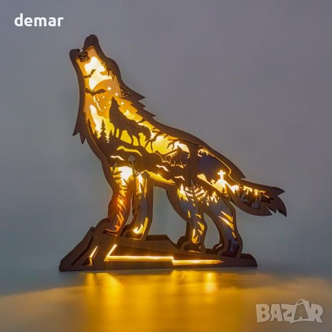 LED нощна лампа статуя на вълк 3D дърворезба за декорация, снимка 5 - Статуетки - 45730042