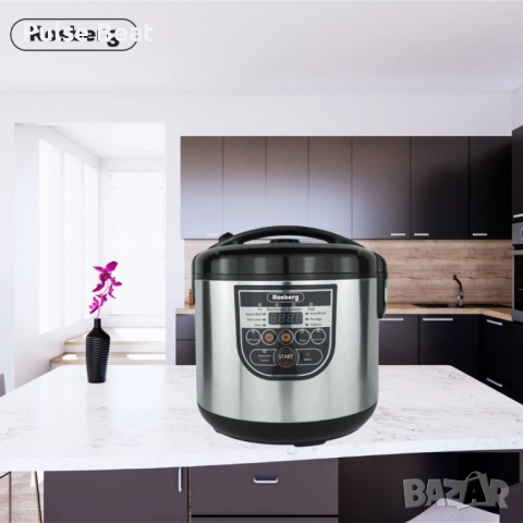 Мултикукър Rosberg, 780W, 5литра, 10 програми, Ръчен режим, Таймер, Инокс/Черен 2 ГОДИНИ ГАРАНЦИЯ, снимка 2 - Мултикукъри - 52404864