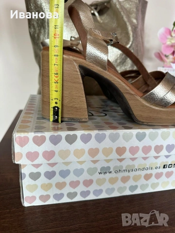 Дамски сандали Gabina/Oh, my sandals и златиста чанта-торба естествена кожа, снимка 6 - Сандали - 53755296